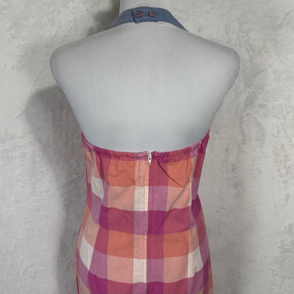 NWT Y2K Plaid Chambray Halter Dress Size S Pink Gingham Sundress Preppy Vintage - Picture 3 of 16